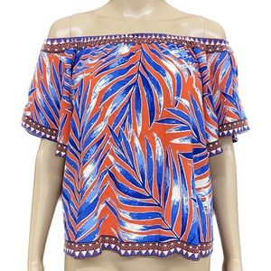 Flying Tomato Boho On/Off Shoulder Cropped Palm Peasant Top Size Small